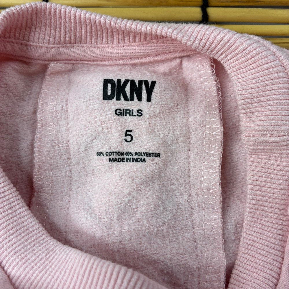 DKNY Girls Pink Heart Boucle Sweatshirt Lace Up Back Size 5 Pullover - Picture 5 of 6